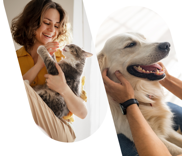 Kobieta z kotem i psem na rękach